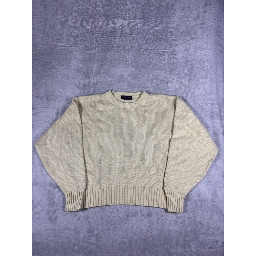 Vtg Façonnable Sweater Mens L Beige Crew Neck Long Sleeve Heavyweight Ribbed